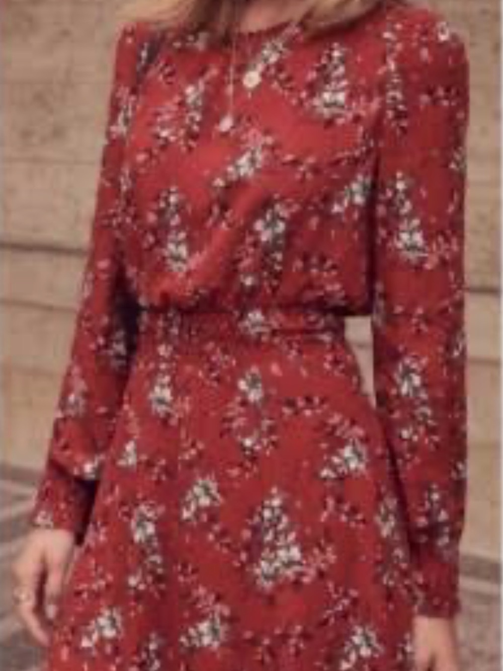 Sezane Rust-Red Floral Long Sleeve Midi Dress - Picture 2 of 3